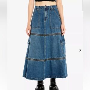 Social Collision Zip Off Blue Denim Convertible Midi Cargo Skirt size SM